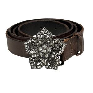 HOLT RENFREW Rhinestones Floral Leather Belt